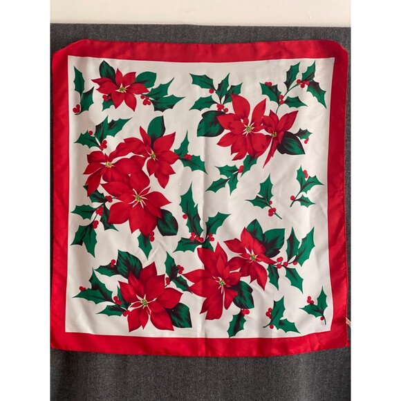 VTG Poinsetta Christmas Holiday Scarf Italy  Art Craft Remnant AS IS - Picture 9 of 12